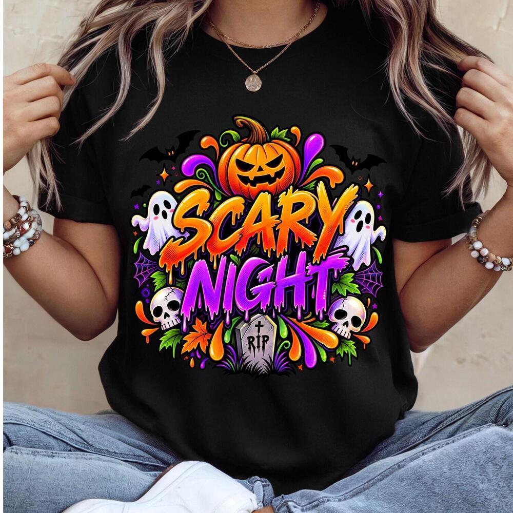 Halloween Shirt For Women Scary Night T-Shirt Pumpkin Ghost Skull Shirt Spooky